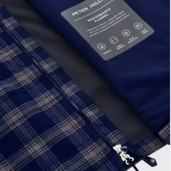 Mens Peter Millar Performance Flannel Gray Blue Plaid Men's Zip Jacket 2XL New